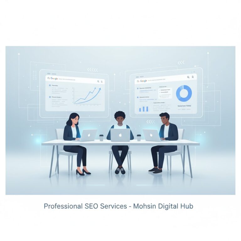 A laptop screen showing rising graph or “SEO growth” concept