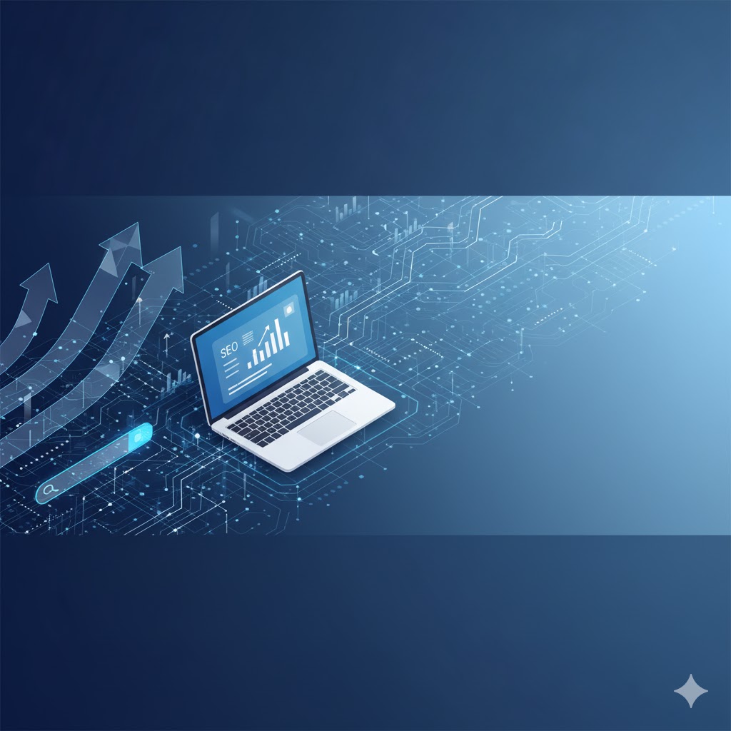 Professional SEO Services That Skyrocket Your Online Visibility 9 SEO consultation banner showing laptop, analytics chart, and data lines background.”